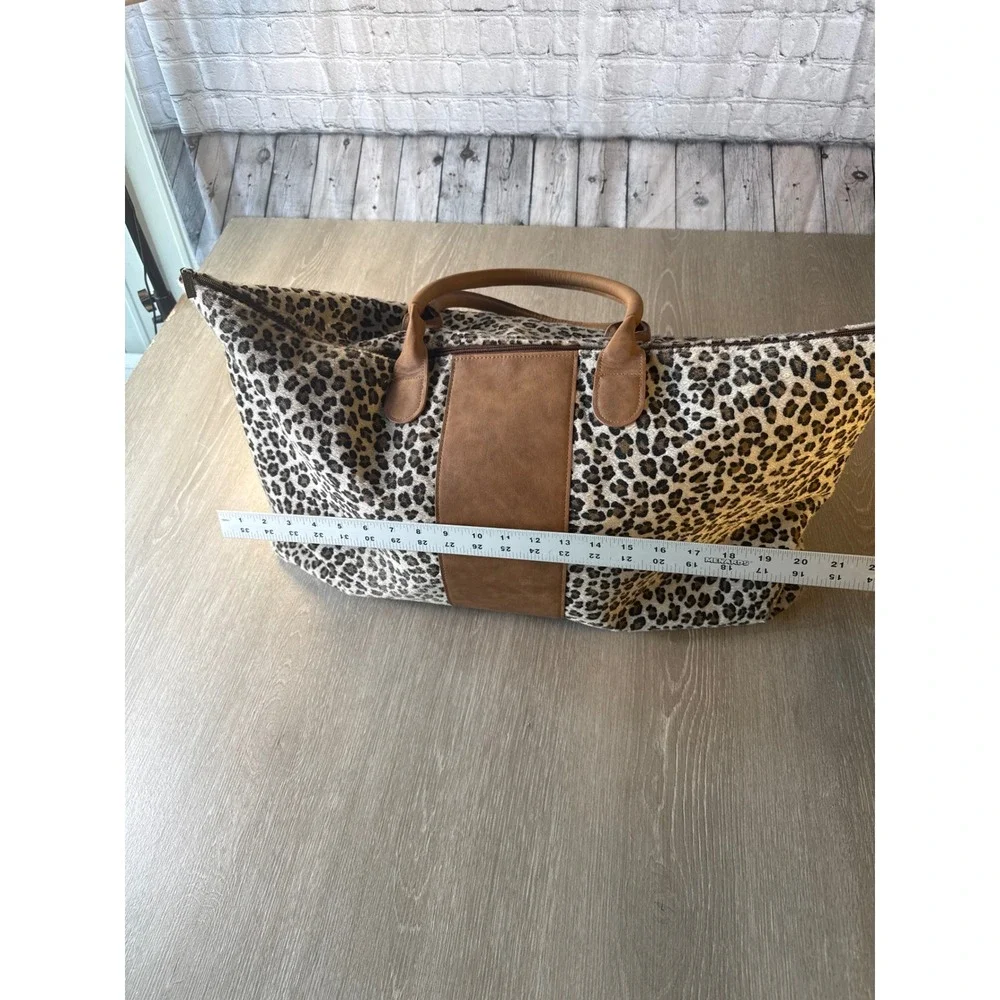 Marleylilly Leopard Print Tote Bag Faux Calf Hair Animal Print Travel Carryall - Picture 9 of 13